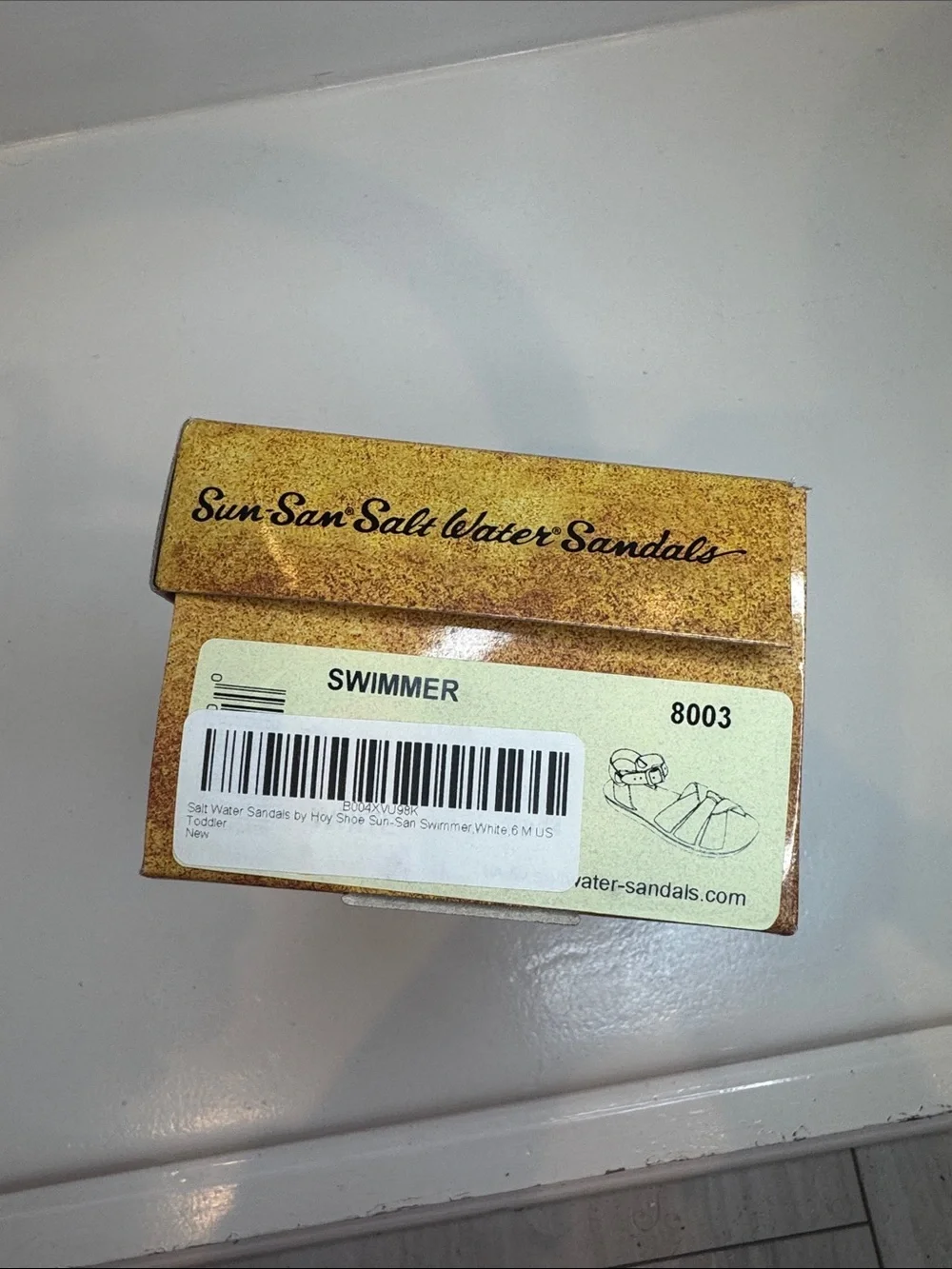 NIB Sun San Salt Water Leather Sandals, White baby toddler size 6, Swimmer #8003